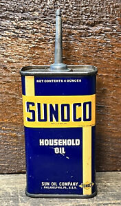 Vtg 1937 Sunoco Household Oil 4oz Lead Top Oiler Oil Can Tin Fixed Lead Top Tin