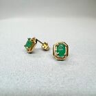 VINTAGE Preloved 14K Yellow Gold & Green Emerald Stud Earrings May Birthstone