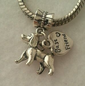 Best friend Dog Heart Pet Pendant Fits European Style Charm Bracelet/Necklace