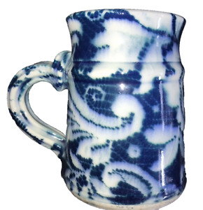 New ListingHand Thrown Pottery Mug Blue/White Drip Glaze 16 Oz   Thumb Rest Signed studio