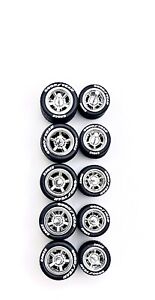 Hot Wheels 5x Chrome Muscle Car Real Riders Wheels w/ Rubber Tires Set for 1/64