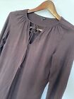 Theory Blouse Womens Size Large Brown Tie Front Popover Long Sleeve Stretch/slim
