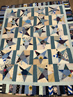 Quilt Blue, Tan and White Stars and Strips Quilt - 48