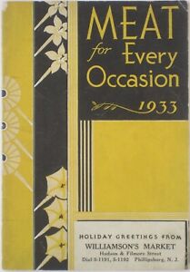 Vintage 1933 Phillipsburg New Jersey MEAT FOR EVERY OCCASION Recipe Booklet Diet