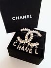 Chanel Lettering CC Logo Crystal White Gold Plated Brooch- 23A Made In France