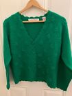 VTG Karen Scott Sweater Hand Embroidered Knit Cardigan Wool Blend Green Small
