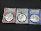 Set of 3 2021 PCGS MS 70 Type-2 Silver Eagle in Red, White, & Blue Core