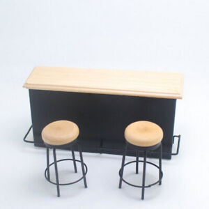 Dollhouse Taproom Bar Counter with 2 Stools 1:12 Miniature Furniture Decor model