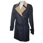 Coach Double Breasted trench coat size M Navy Blue pink tan