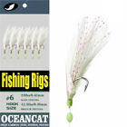 6 Hooks/set Sabikis White Feather Fish Skin String Hook Fishing Lure Rigs Tackle