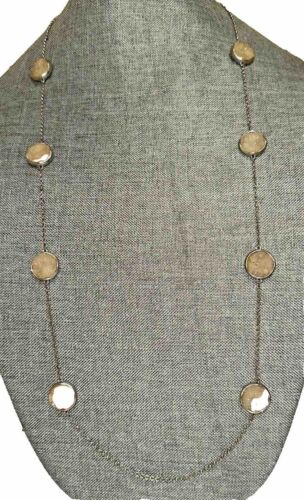 Loft 36” Necklace Silver Toned With Chunky Natural Looking Tan sparkly Beading