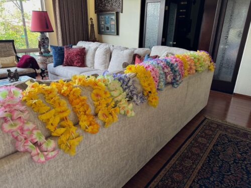 20 Hawaiian COLORFUL Tropical Silk Flower LEIS Luau Party, Hula Dance Graduation