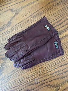 Etienne Aigner Maroon Oxblood Leather Gloves Angora Wool Lined 6.5 ITALY Vintage