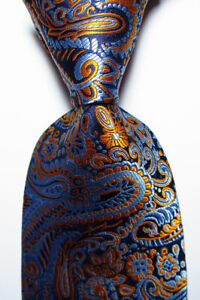 New Classic Paisley Blue Gold JACQUARD WOVEN 100% Silk Men's Tie Necktie