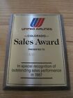 1987 United Airlines Sales Award Plaque Colorado Travel House