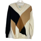 Vintage Lyle & Scott Sweater 40 Cream Tan Black 100% Cashmere V Neck Scotland
