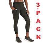 THREE PAIRS - Members Mark Women's Active Perforated Pocket Leggings Yoga Pants