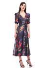 KAY UNGER Morgan Cocktail Dress Tea Length Size 0 - Black Blurred Watercolor NWT