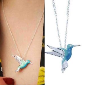 Retro 925 Silver Plated Blue Hummingbird Pendant Necklace Women Jewelry Gift