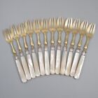 Vintage French Cocktail Cake Dessert Forks Silver Plate Mother of Pearl 12 pcs