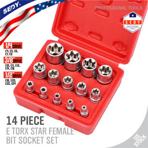 14 pc Torx Star Bit Female E Socket Set Automotive Shop Tools External E4-E24