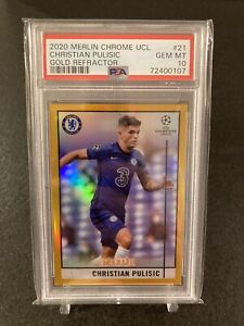 New ListingChristian Pulisic 2020 Topps Chrome Merlin UCL #21 GOLD REFRACTOR 26/50 PSA 10