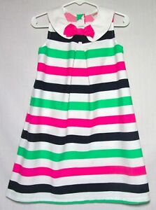 Gymboree striped sleeveless cotton dress with collar and neck bow size 4T