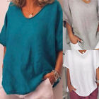 Plus Size Baggy Loose Tunic Blouse T-shirt Ladies Casual Cotton Linen Women Tops