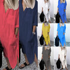 Plus Size Womens Summer Casual Long Tops Kaftan Cotton Linen Maxi Shirt Dress