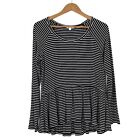 Bp Women’s Junior Size Small Black White Stripe Peplum Long Sleeve Tee Shirt