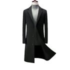 Men's Business Korean Slim-fit Trench Coat Overcoat Long Thicken Faux Wool Coat