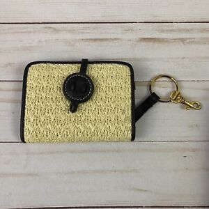 Etienne Aigner Small Wallet Brown Tan Straw Coin Key Chain Ring ID Holder