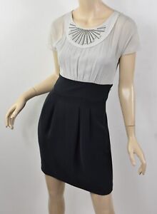 NWOT BCBG MAXAZRIA Art Deco Retro Fan Applique Light Gray & Black Sheath Dress 0
