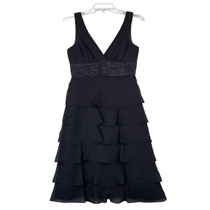 BCBG MAXAZRIA Dress Womens Sz 0 100% Silk Black Sleeveless Tiered A-Line