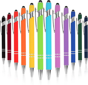 12Pcs Ballpoint Pen with Stylus Tip, Soft Touch Click Metal Pen, Stylus Pen for
