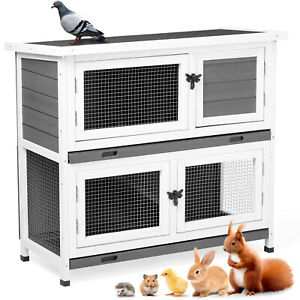 New Listing2-Tier Double Decker Rabbit/Guinea Pig Hutch with Sliding Trays for In/Outdoor