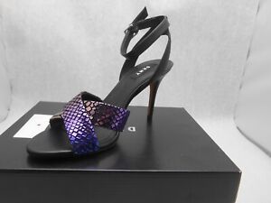 DKNY Ivy Iridescent Snake Print Leather Open Toe Black Strappy Heels Size 7 US