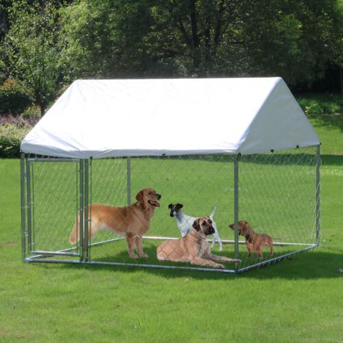 Outdoor Dog Kennel Metal Dog Fence Shade Cage Pet Run Coop House w/Cover Playpen