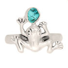 Frog - Natural Neon Blue Apatite Rough 925 Silver Ring Jewelry s.6 CR18633