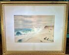 Antique Watercolor Painting - Coastal Ocean Landscape Beach Nautical Realism