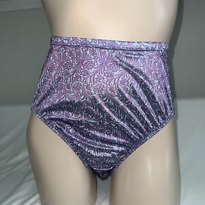 Vintage JMS Just My Size Polyester Nylon Hi-Cut Panties Purple Print  Size 9