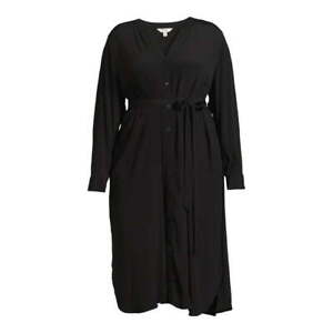 Terra & Sky Women's Lightweight Black Button Plus Size 3X  Midi Shirt Dress