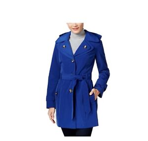 Women Trench Coat London Fog Detachable Hood Single Button Front Raincoat