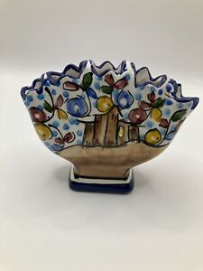 Five Finger Tulipiere Ceramic Bud Vase Hand Painted Portugal Signed
