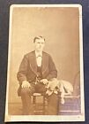 Antique Cabinet Card Photograph Beautiful Man with Dog Hound Beagle Pittston PA