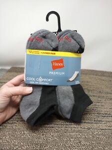 Hanes Premium Men's Socks Fits Shoe  Size 6-12 No Show Cool Comfort  12 pk NWT