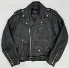 Vintage Wilsons Leather Motorcycle Jacket Mens M Black Biker Belt Full Zip Moto