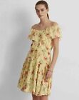 NWT Ralph Lauren Dress Yellow Floral Crepe Georgette Off Shoulder 4 Small $145