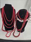 Vintage Estate MCM Lot Of Five Necklaces Red And White Mixed Materials