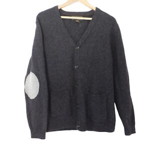 Tasso Elba Men Wool Cardigan Sweater Dark Gray Elbow Patches Pockets Size Large